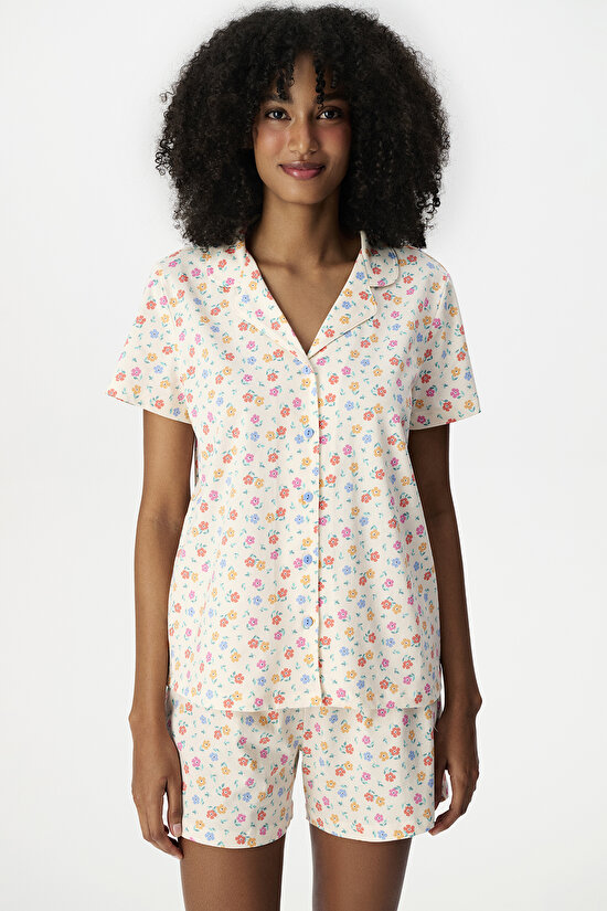 Colorful Floral Whisper Shirt & Shorts Pajama Set - 4