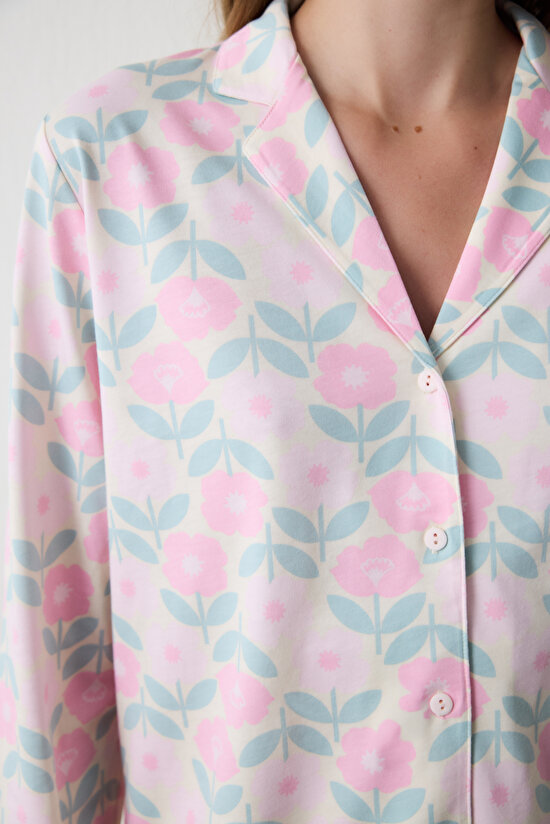 Floral Shirt Collar Long Sleeve Pajama Set Floral Shirt Collar Long Sleeve Pajama Set - 3