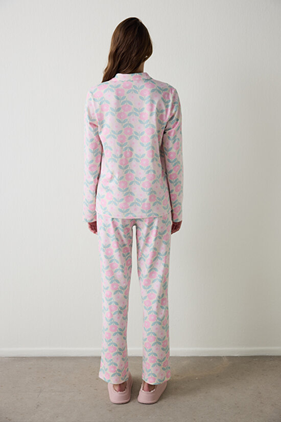 Floral Shirt Collar Long Sleeve Pajama Set Floral Shirt Collar Long Sleeve Pajama Set - 4