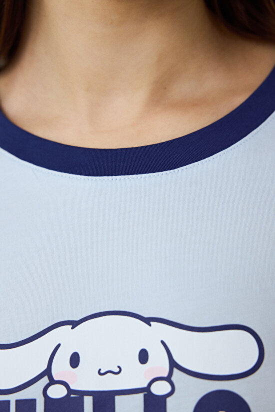 Light Blue Sanrio Happy Friends Crew Neck Short Sleeve Pajama Set with Shorts Light Blue Sanrio Happy Friends Crew Neck Short Sleeve Pajama Set with Shorts - 3