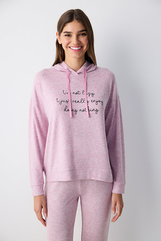 Maybe Later Kapüşonlu Lila Sweatshirt Pijama Üstü - 3