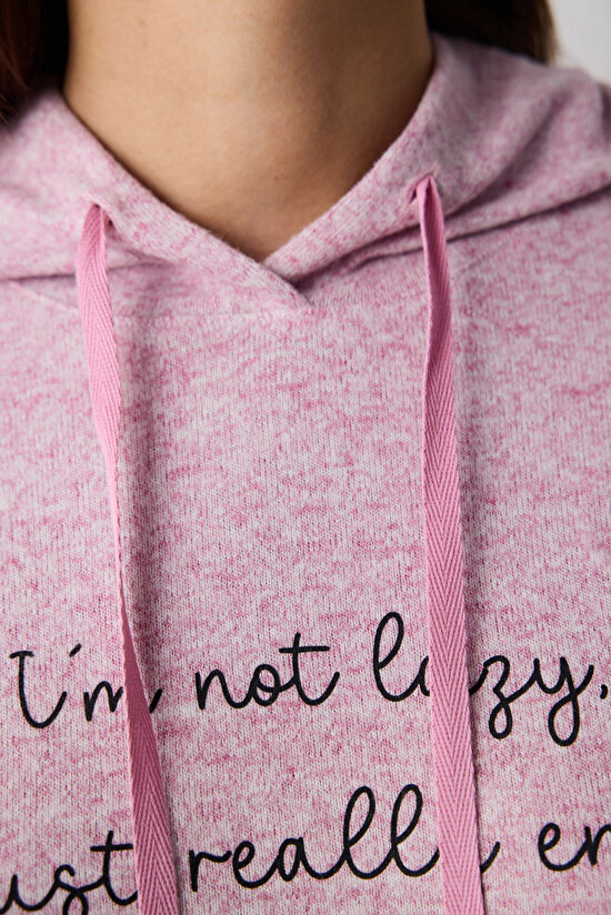 Maybe Later Kapüşonlu Lila Sweatshirt Pijama Üstü - 4