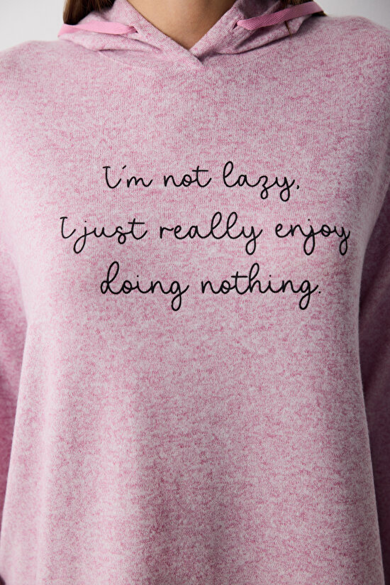 Maybe Later Kapüşonlu Lila Sweatshirt Pijama Üstü - 5