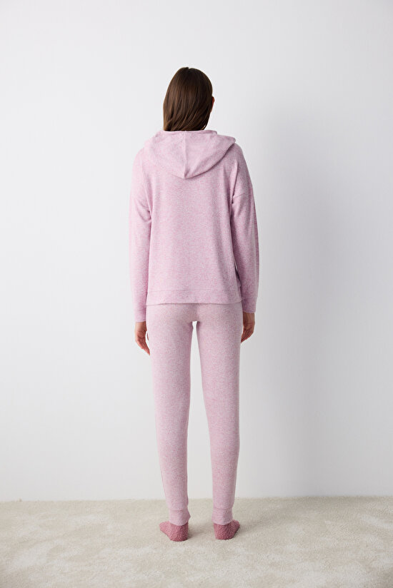 Maybe Later Kapüşonlu Lila Sweatshirt Pijama Üstü - 6