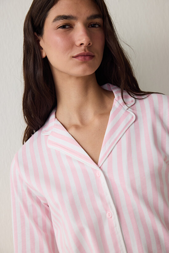 Açık Pembe Pamuklu Uzun Kollu Gömlek Pijama Takımı Açık Pembe Pamuklu Uzun Kollu Gömlek Pijama Takımı - 3