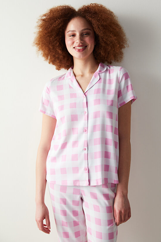 Gingham Pink Shirt Pant PJ Set - 2