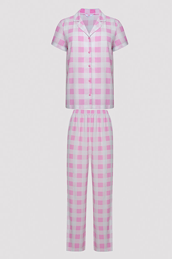 Gingham Pembe Gömlek Pantolon Pijama Takımı - 6