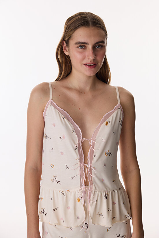 Bej Margot Desenli Atlet Pijama Üstü - 1