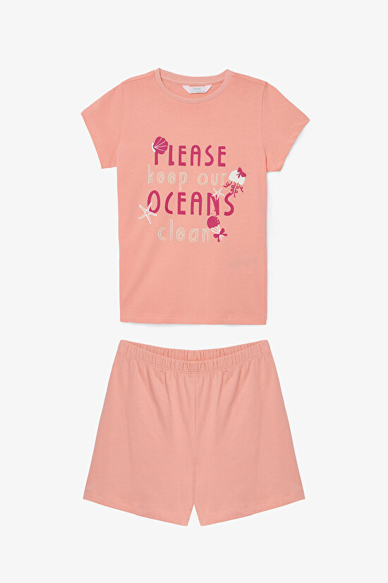 Kız Çocuk Keep Our Ocean Pamuklu 2li Pijama Takımı - 4