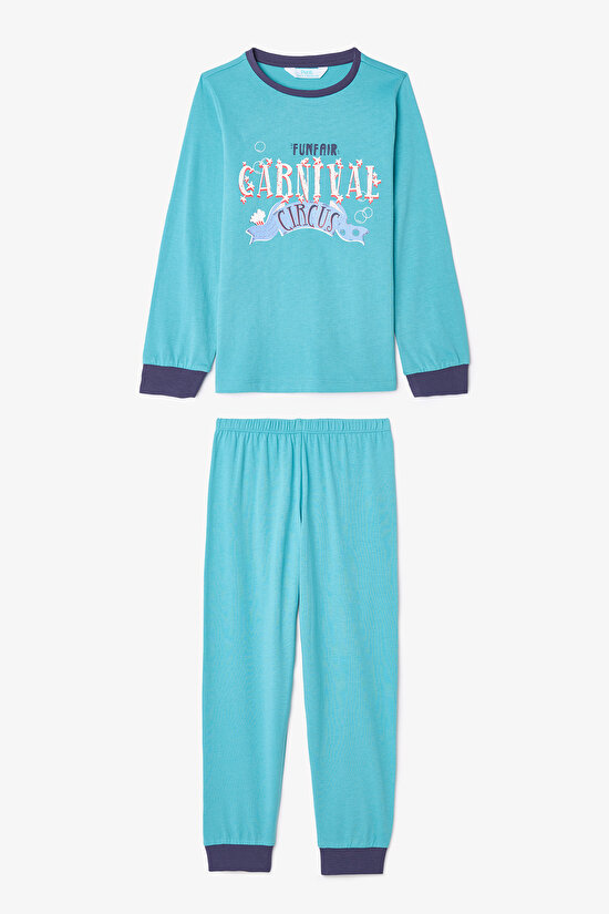 Erkek Çocuk Juggler Slogan Baskılı Pamuklu Uzun Kollu 2'li Pijama Takımı - 5