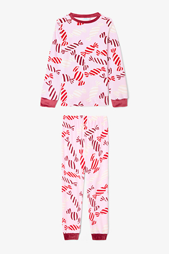 Pink Girl Candy New Year Patterned Soft Texture Pajama Set - 5