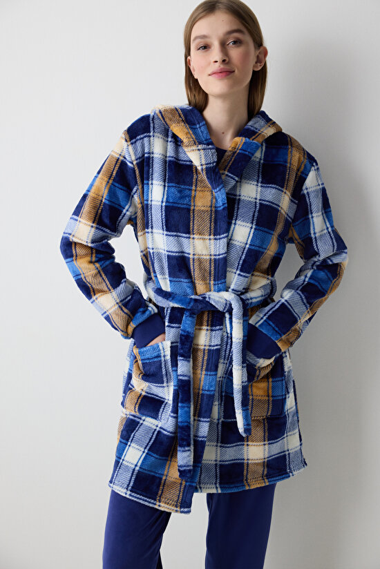 Winter Day Fluffy Çok Renkli Sabahlık - 3