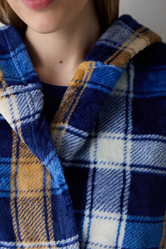 Winter Day Fluffy Çok Renkli Sabahlık - 5