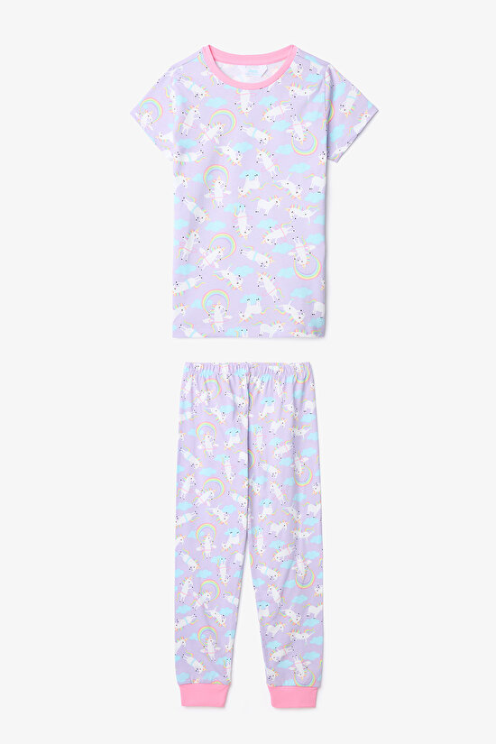 Kız Çocuk Playful Lila Unicorn Pijama Takımı - 1