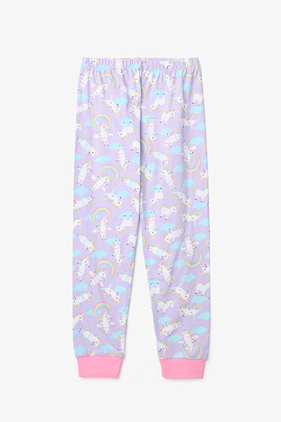 Kız Çocuk Playful Pamuklu Lila Unicorn Pijama Takımı - 3
