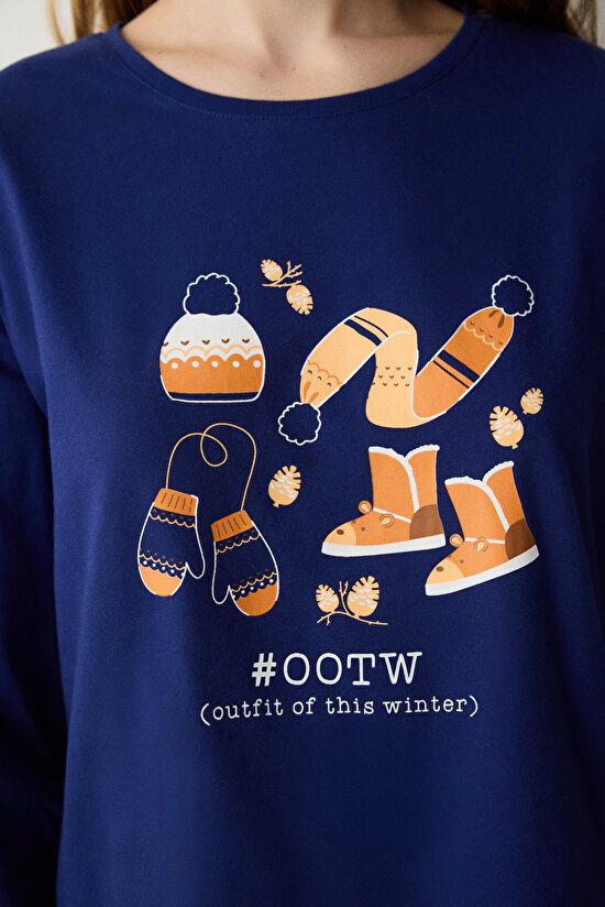 Winter Day Navy Blue Sweatshirt PJ Top - 3