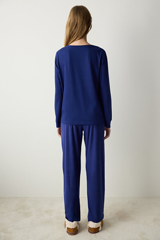 Winter Day Navy Blue Sweatshirt PJ Top - 5
