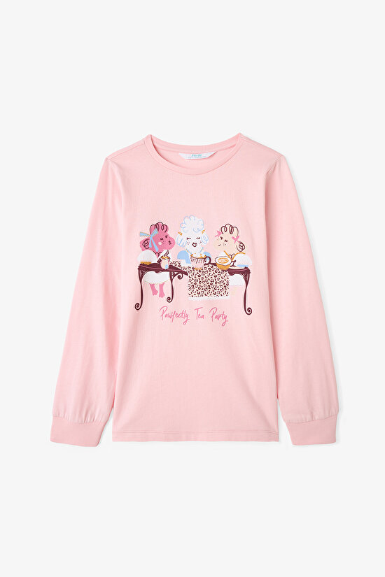 Kız Çocuk Pawfectly Leopar Desenli Pamuklu 2'li Uzun Kollu Pijama Takımı - 3