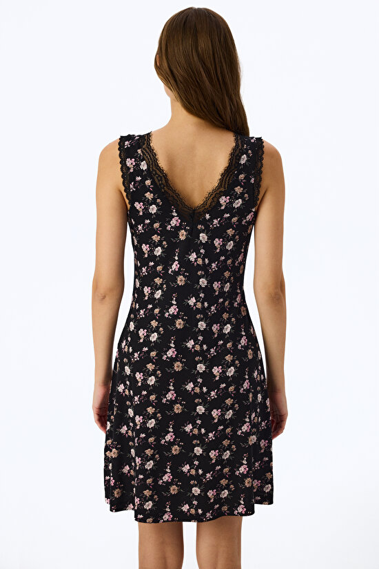 Siyah Floral Dream Gecelik - 3