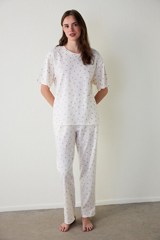 Gardenya Hailee Çiçekli Pamuklu  Bisiklet Yaka Kısa Kollu Pijama Takımı - 4