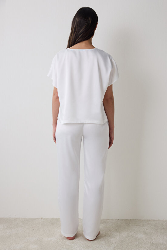 Bridal Satin Shirt Pant Off White PJ Set Bridal Satin Shirt Pant Off White PJ Set - 4