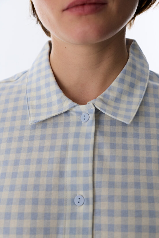 Mavi Cozy Club Gingham Gömlek Pantolon Pijama Takımı - 4