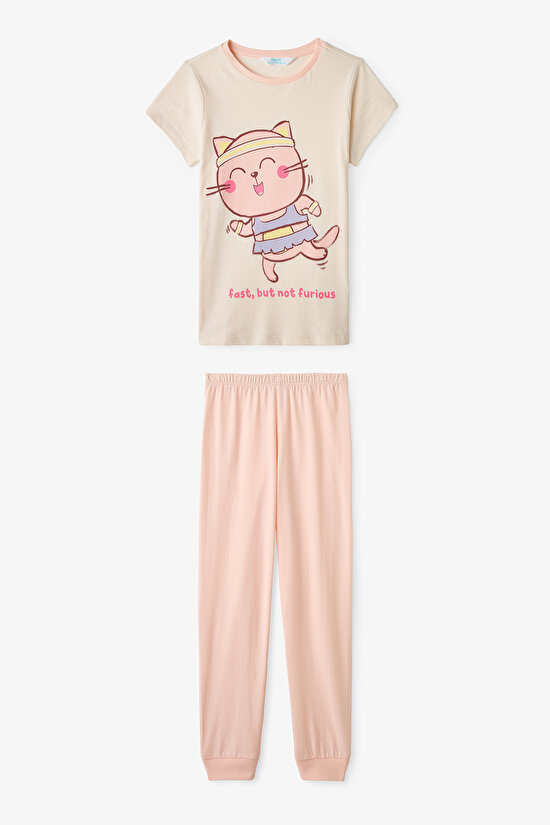 Ekru Kız Çocuk Fast Cat 2'li Pijama Takımı - 2