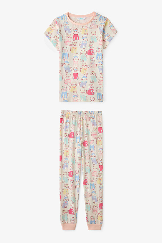 Ekru Kız Çocuk Fast Cat 2'li Pijama Takımı - 5