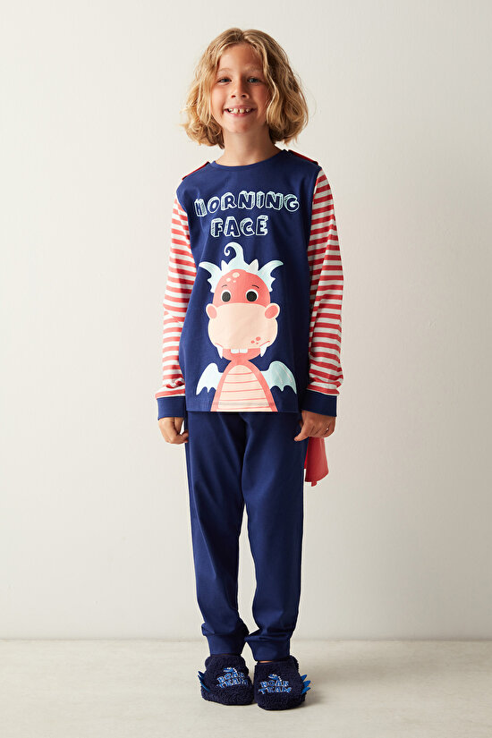 Erkek Çocuk Dragon Face Uzun Kollu Pijama Takımı - 3