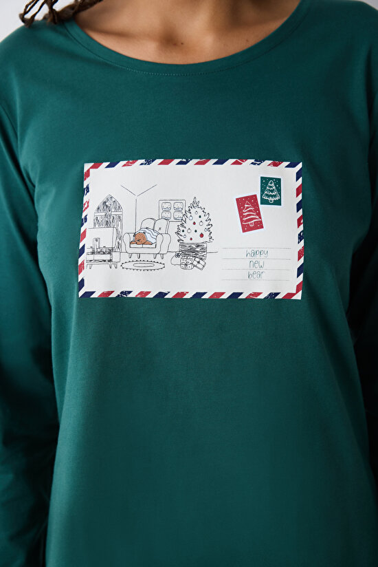 Postcard Koyu Yeşil Pantolon Pijama Takımı Postcard Koyu Yeşil Pantolon Pijama Takımı - 3