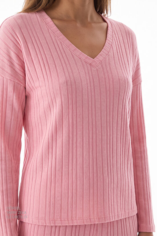 Pembe Cozy Pink Uzun Kollu Pantolon Pijama Takımı - 3