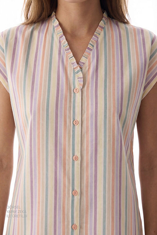 Colorful Sweet Day Striped Shorts Pajama Set - 3