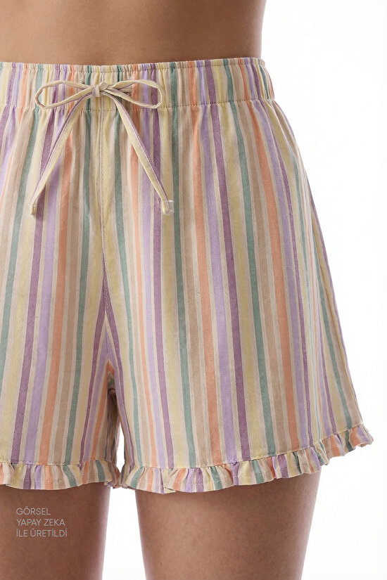 Colorful Sweet Day Striped Shorts Pajama Set - 4