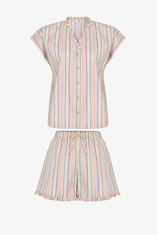Colorful Sweet Day Striped Shorts Pajama Set - 5