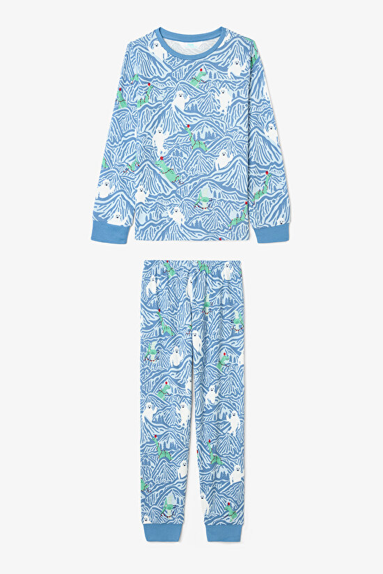 Light Blue Boys Mountain Monster Patterned Pajama Set - 5