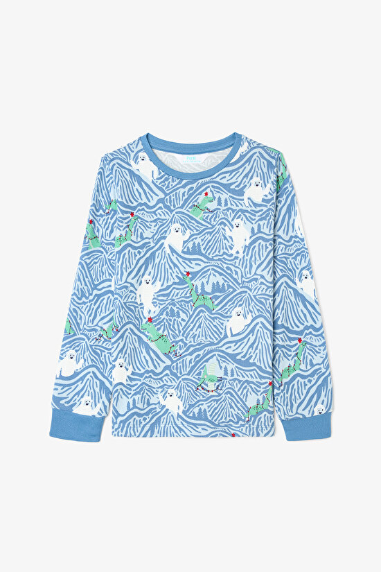 Light Blue Boys Mountain Monster Patterned Pajama Set - 6