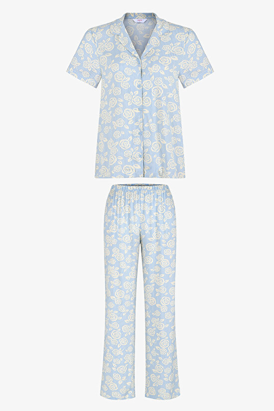 Multi Color Flower Brush Shirt PJ Set - 1