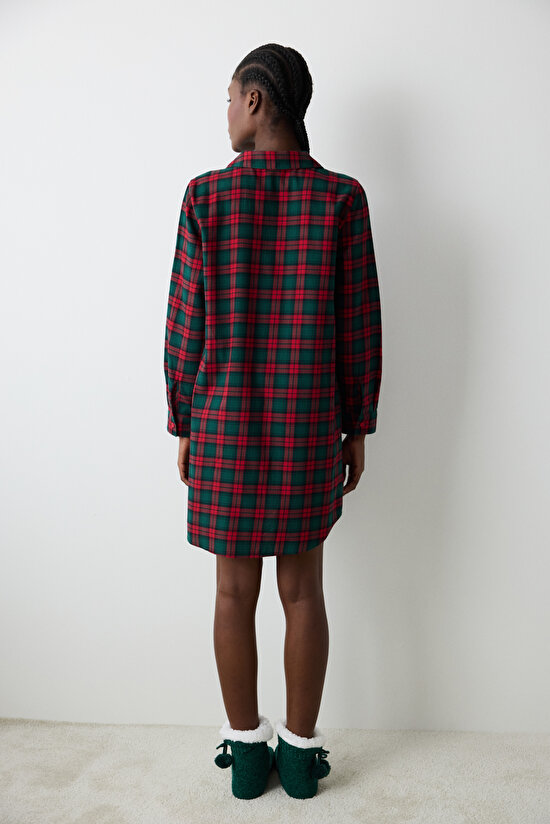 New York Yeşil Checked Çok Renkli Gömlek Elbise Gecelik - 5