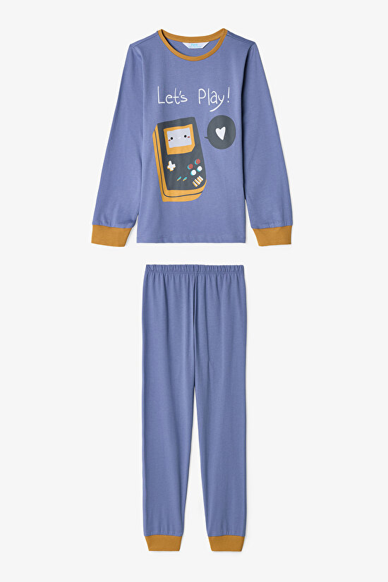 Erkek Çocuk Let's Play Oyun Desenli Pamuklu Uzun Kollu 2'li Pijama Takımı - 5