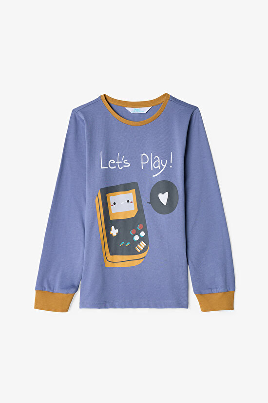 Erkek Çocuk Let's Play Oyun Desenli Pamuklu Uzun Kollu 2'li Pijama Takımı - 6