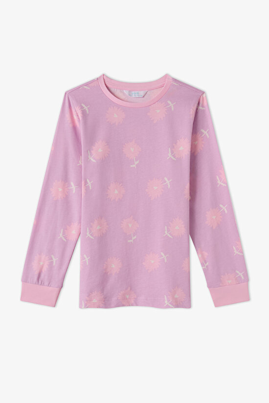 Kız Çocuk Pembe Love&peace Pamuklu Uzun Kollu 2'li Pijama Takımı - 3