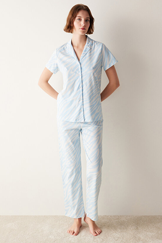 Base Blue Zebra Gömlek Pijama Takımı - 1