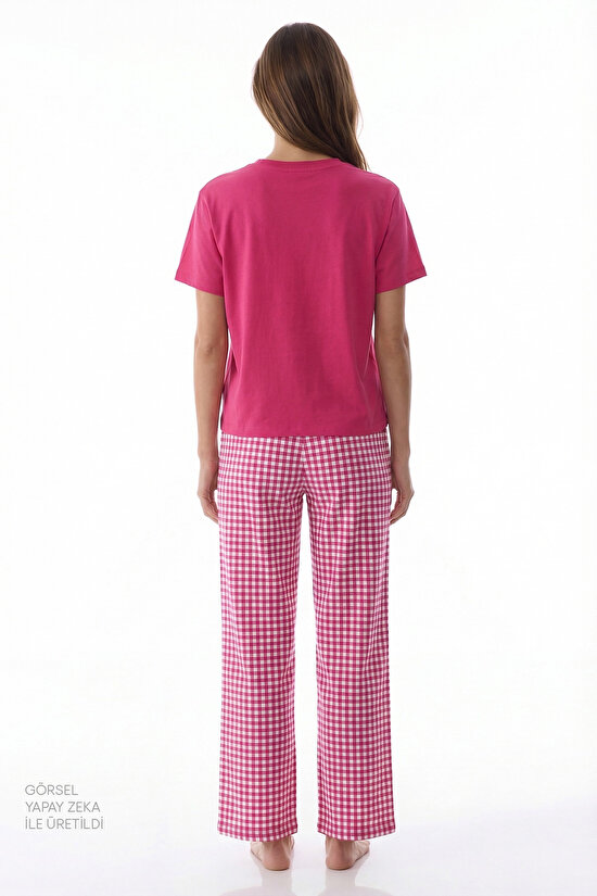 Fuşya Cozy Heart Pamuklu Pantolon Pijama Takımı - 2