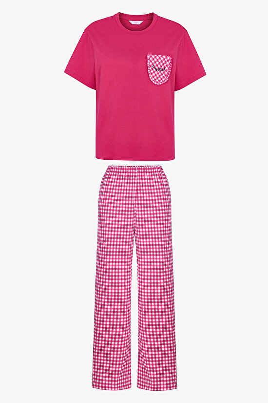 Fuşya Cozy Heart Pamuklu Pantolon Pijama Takımı - 4