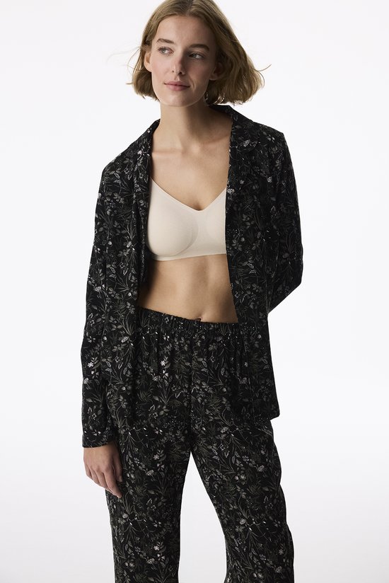Siyah Midnight Garden Çiçekli Uzun Kollu Gömlek Pantolon Pijama Takımı - 2