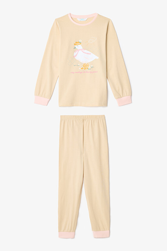 Kız Çocuk Cowboy Goose Çiçekli Uzun Kollu Pamuklu 2'li Pijama Takımı - 4