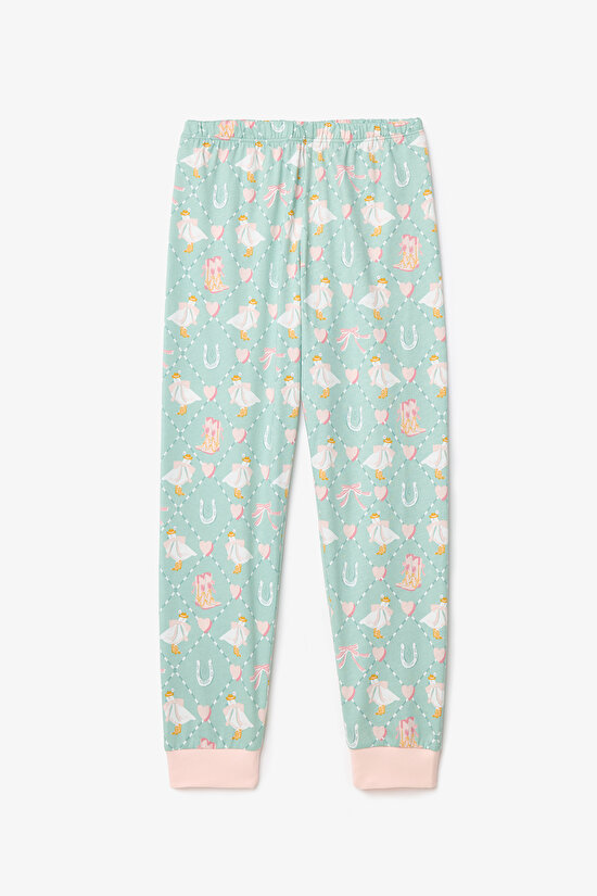 Kız Çocuk Cowboy Goose Çiçekli Uzun Kollu Pamuklu 2'li Pijama Takımı - 9