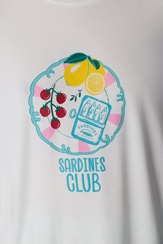 Kırık Beyaz Hailey Tişört Pijama Üstü - 3