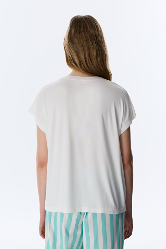 Kırık Beyaz Hailey Tişört Pijama Üstü - 4