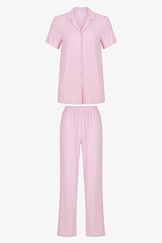 Pembe Alia Pink Gömlek Pantolon Pijama Takımı - 1